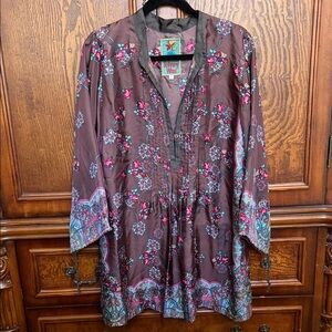 Johnny Was Multicolor Silk Floral Tunic